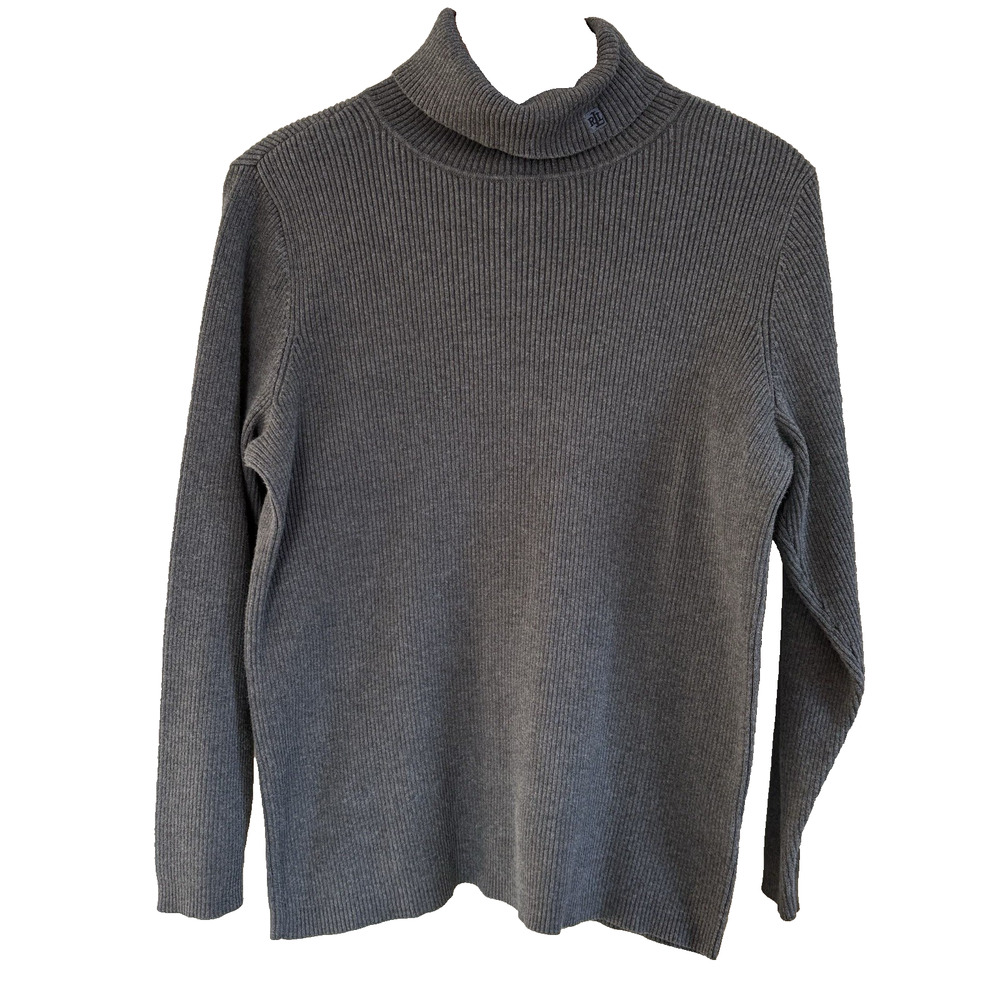 Women’s Lauren Ralph Lauren Gray Ribbed Turtleneck Sweater 100% Cotton Size 1X - Picture 3 of 12
